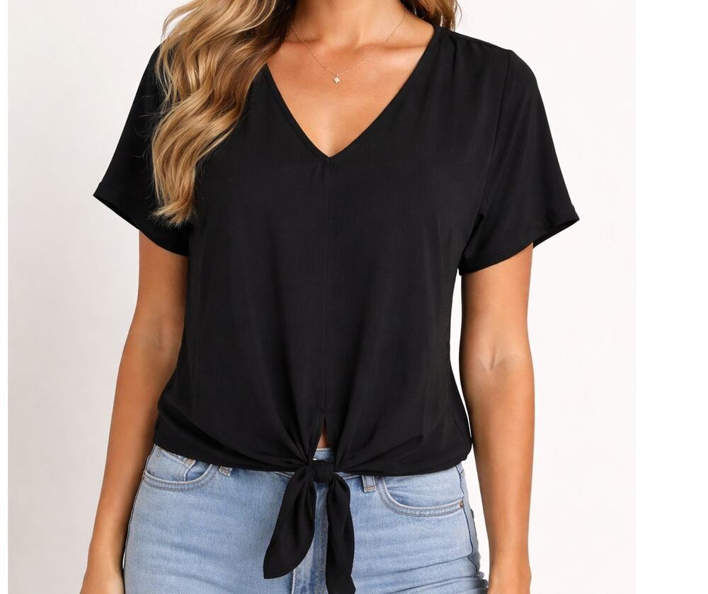 Madewell Black V-Neck Medium Tie Front Top